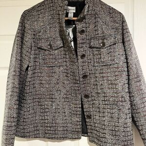 Chico's Gray Structured Collarless Blazer